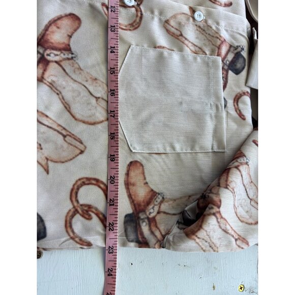 Vintage Western Cowboy Boots & Horseshoes Sheer Button-Up Shirt Size L - Picture 7 of 8